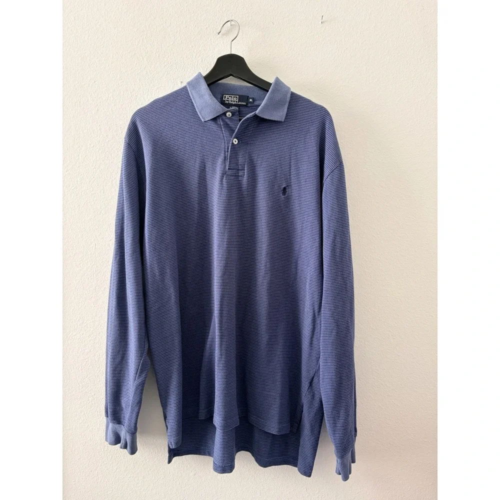 Polo Ralph Lauren Men's Long Sleeve Polo Shirt Blue Striped 100% Cotton Size XL